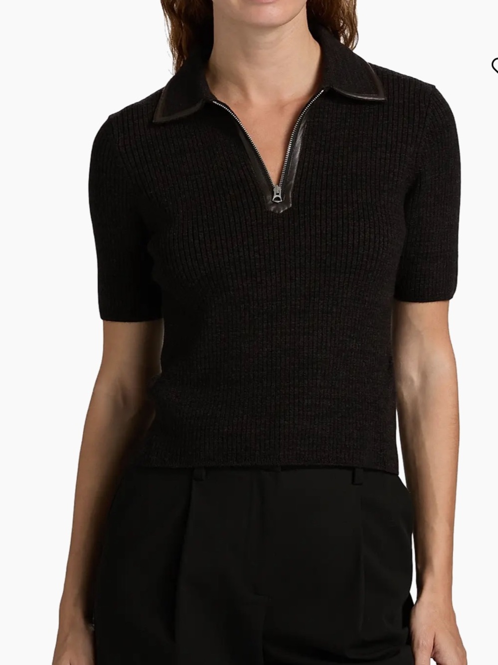Rag & Bone Caterina Rib-Knit Polo Sweater on Dark Brown